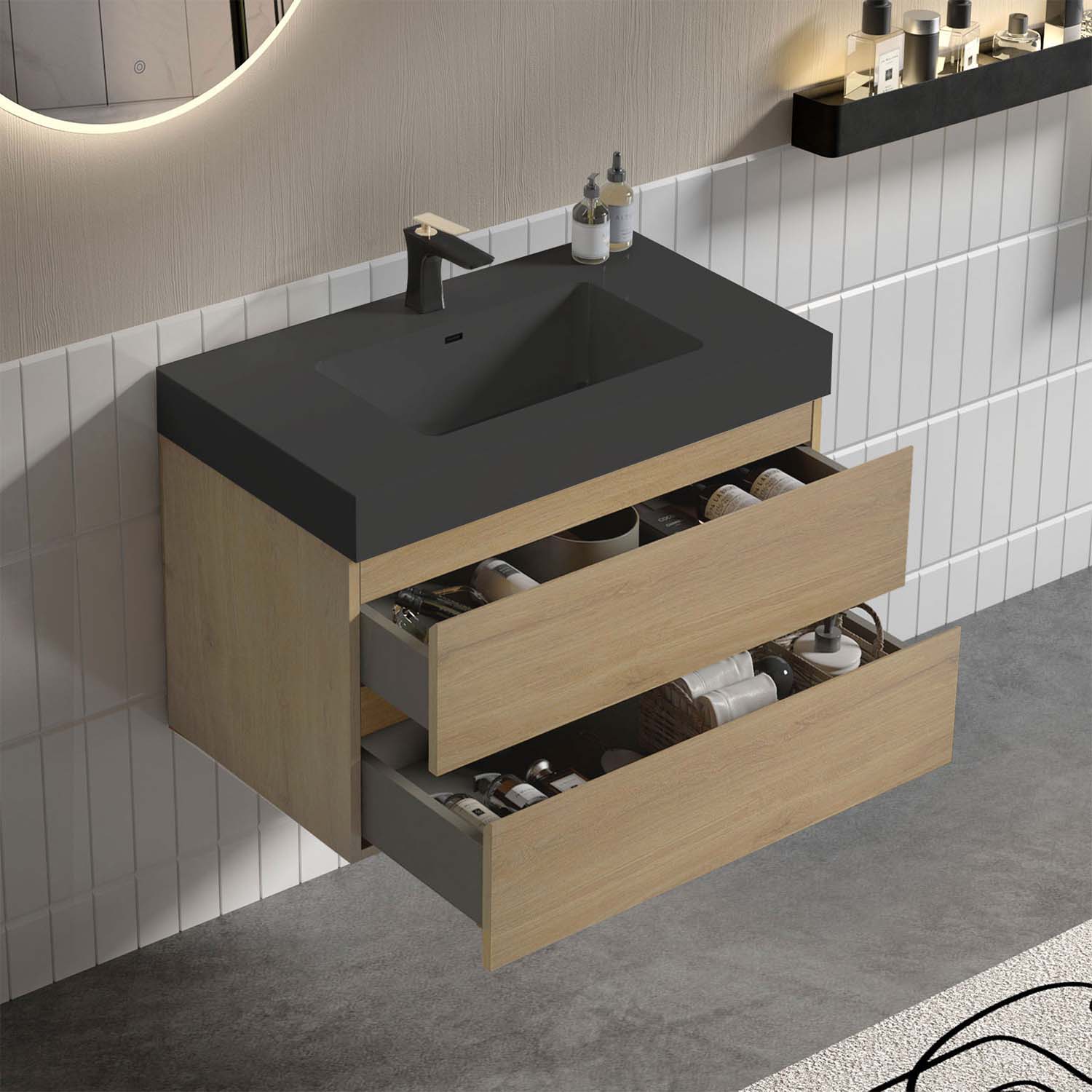 alice 36" natural oak bathroom vanity with sink