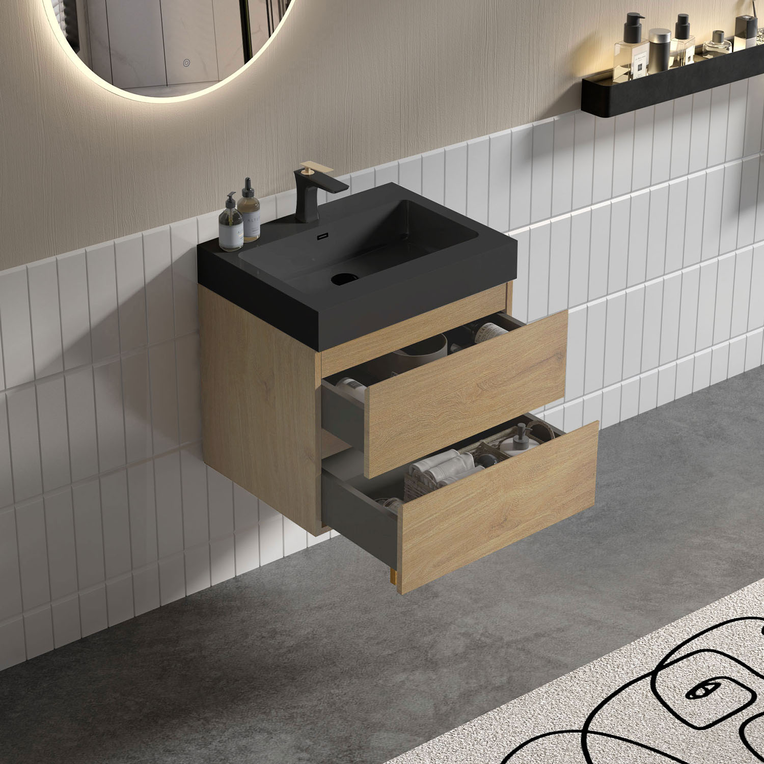alice 24" natural oak bathroom vanity with sink