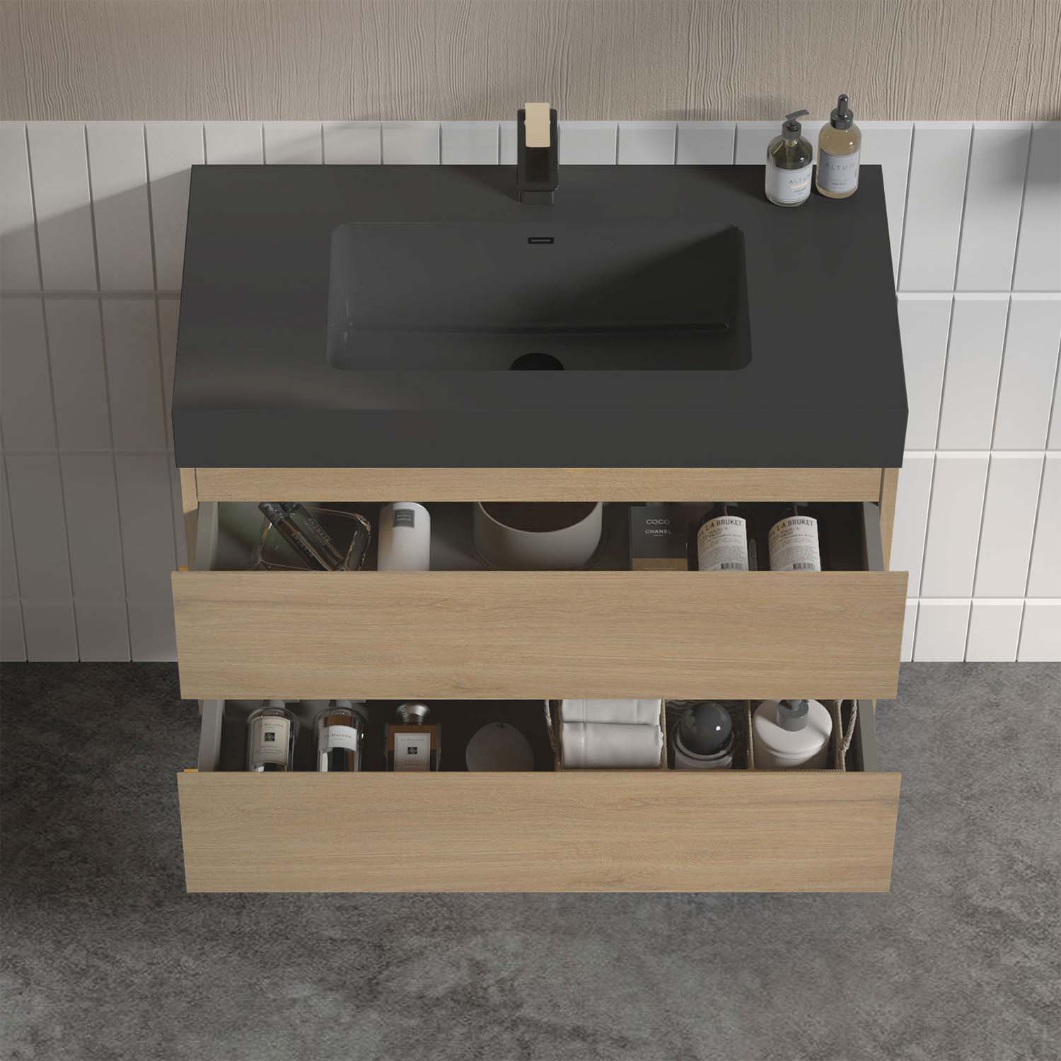 alice 36" natural oak bathroom vanity with sink