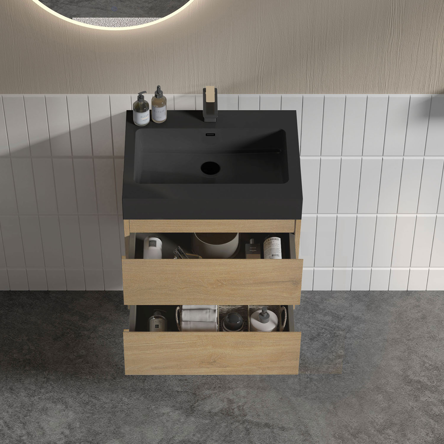 alice 24" natural oak bathroom vanity with sink