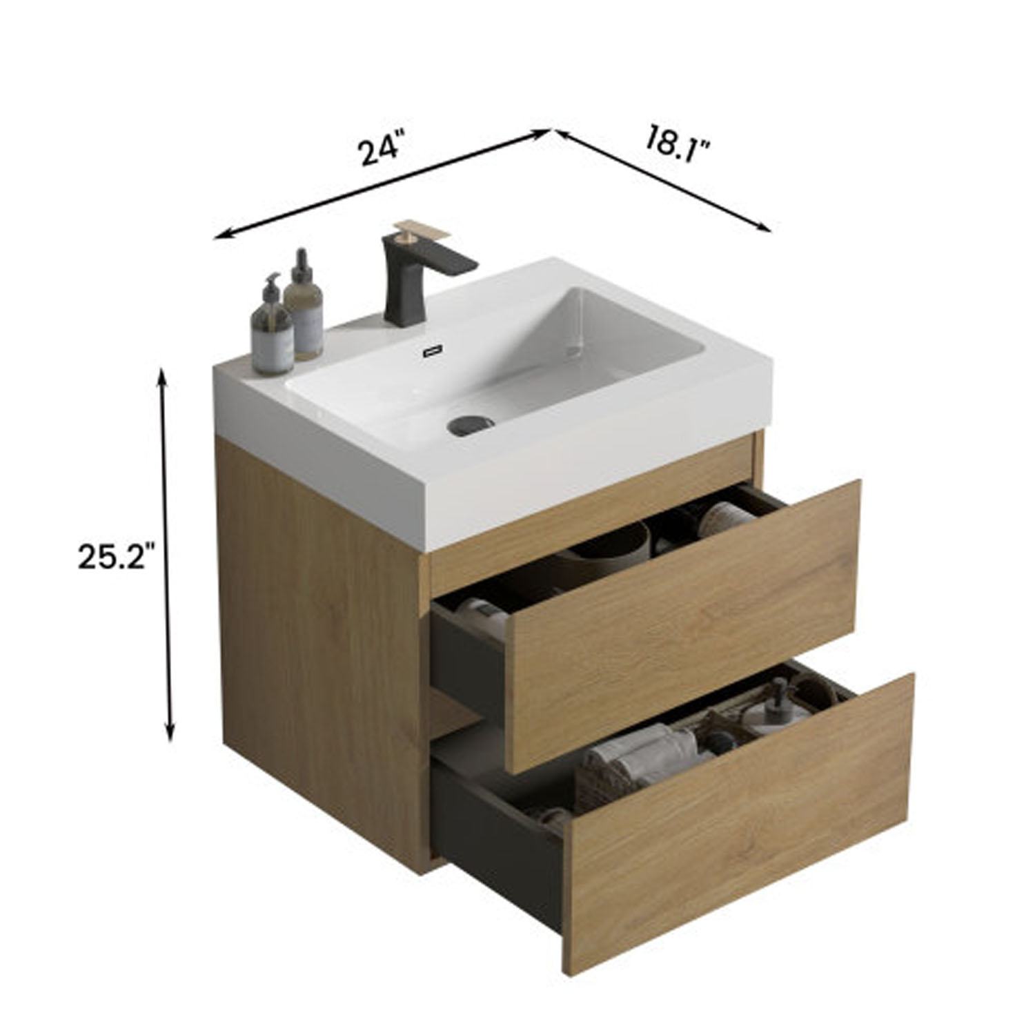 alice 24" natural oak bathroom vanity with sink