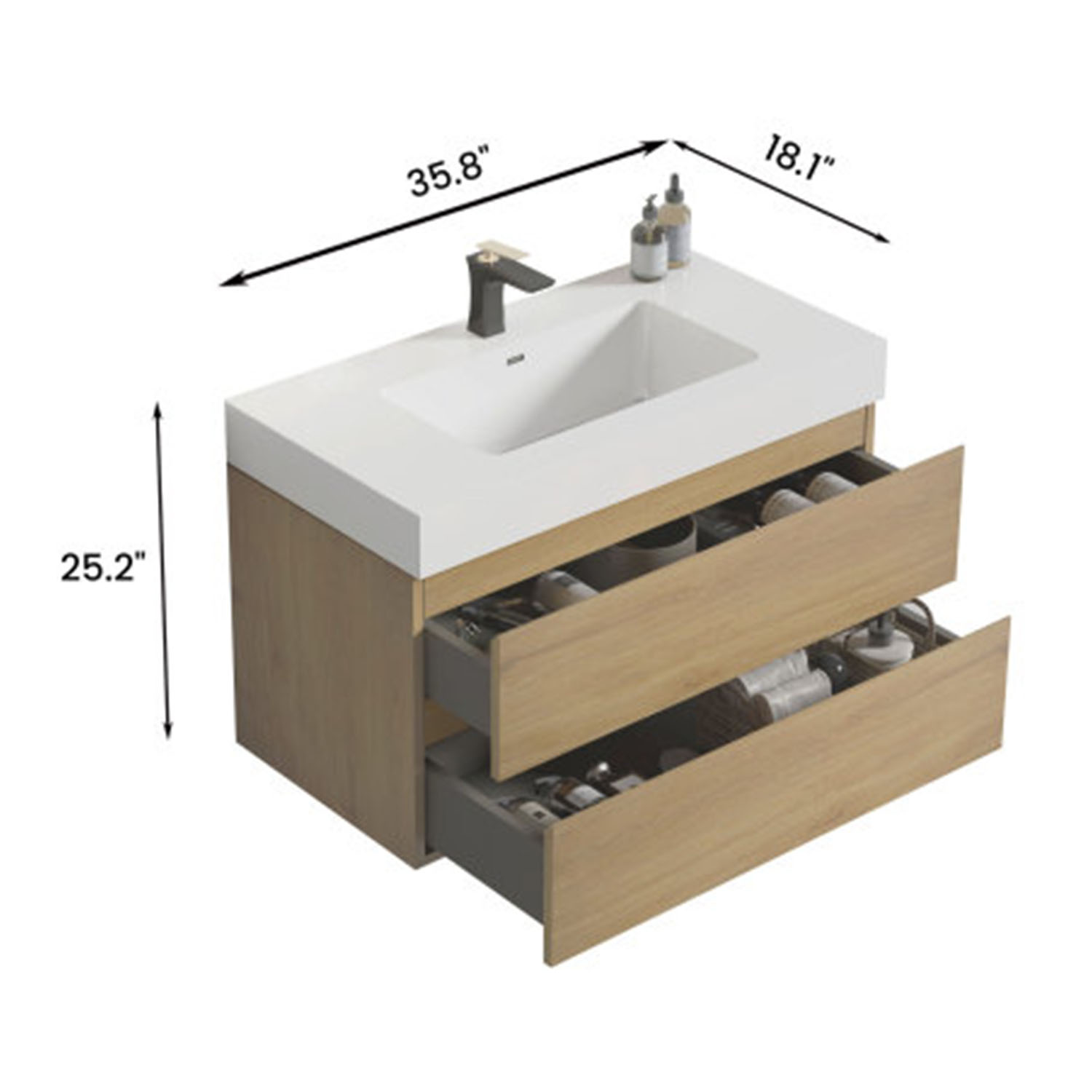 alice 36" natural oak bathroom vanity with sink