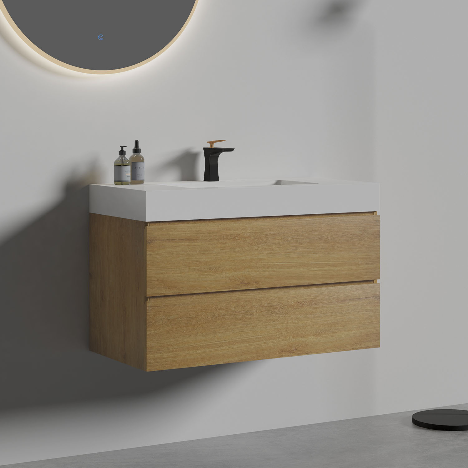 alice 36" natural oak bathroom vanity with sink