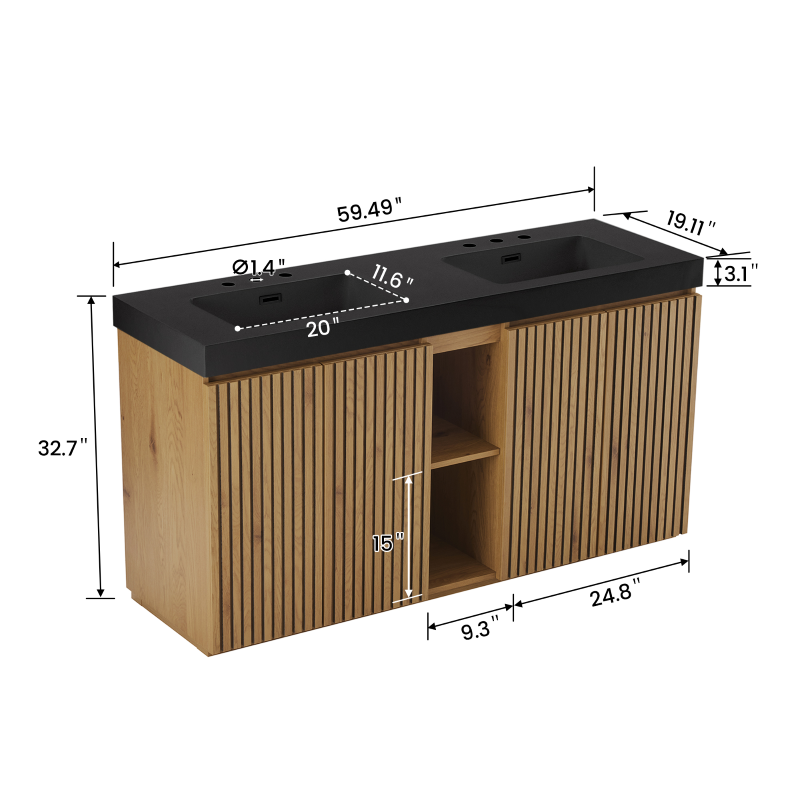 galan 60f" knotty oak bathroom vanity