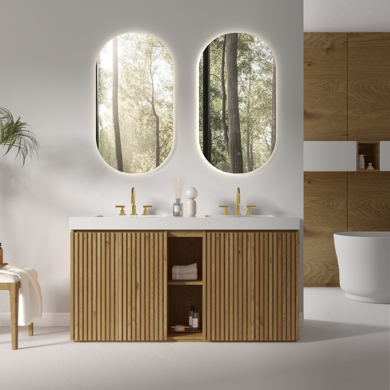 galan 60f" knotty oak bathroom vanity
