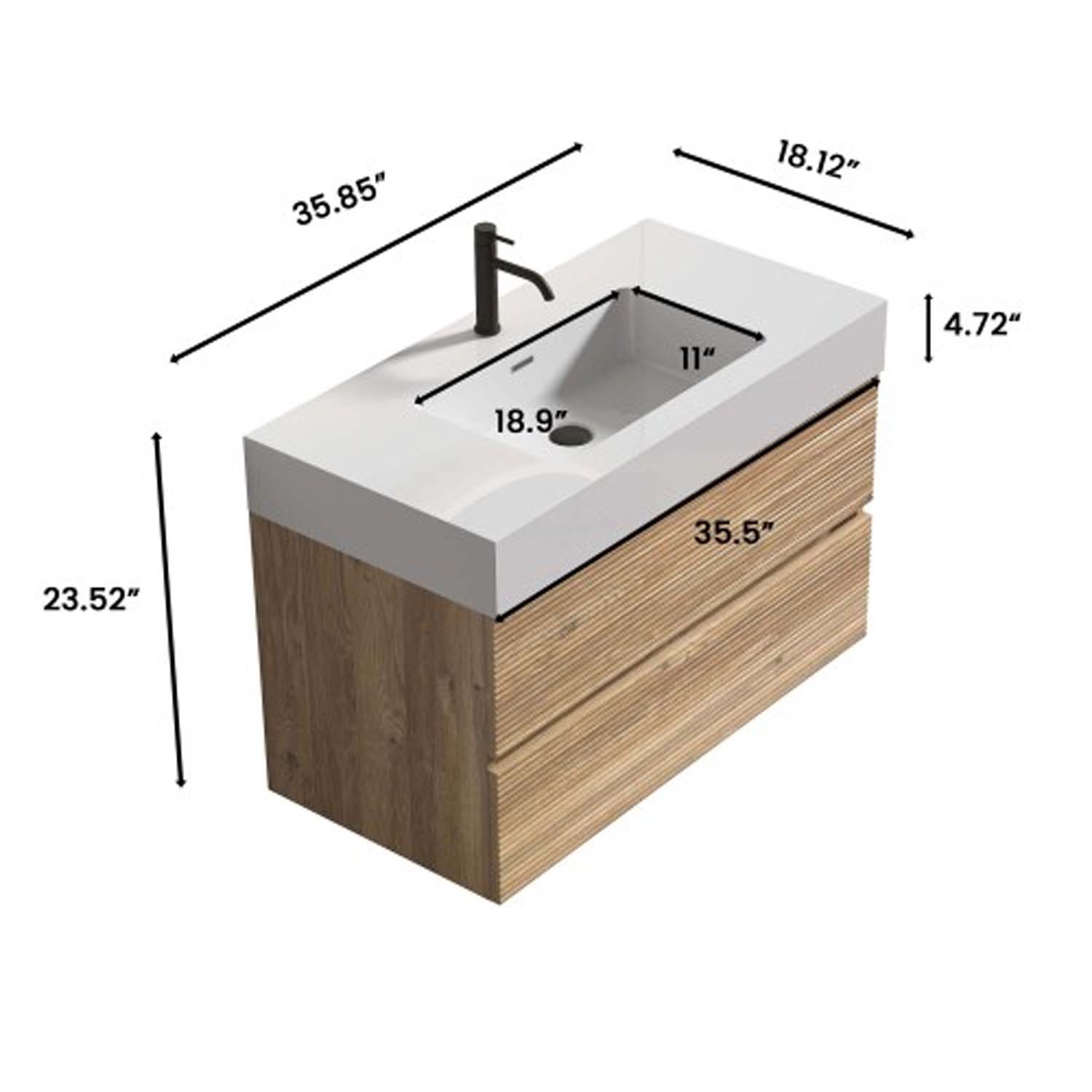 grace 36" oak bathroom vanity with sink