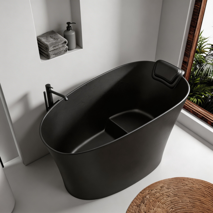 51" solid surface oval freestanding black bathtub