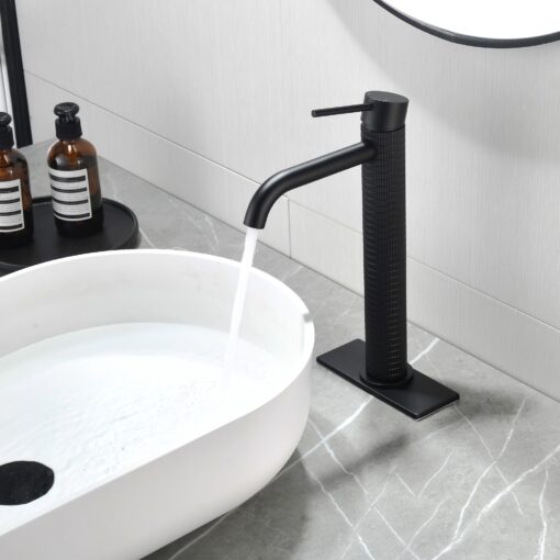 faucet matte black, tall textured for bathroom