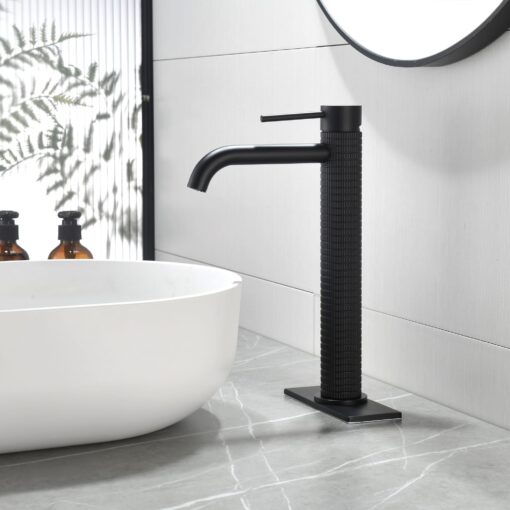 faucet matte black, tall textured for bathroom