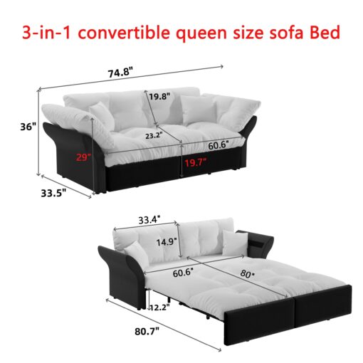 3 in 1 convertible sleeper tufted sofa