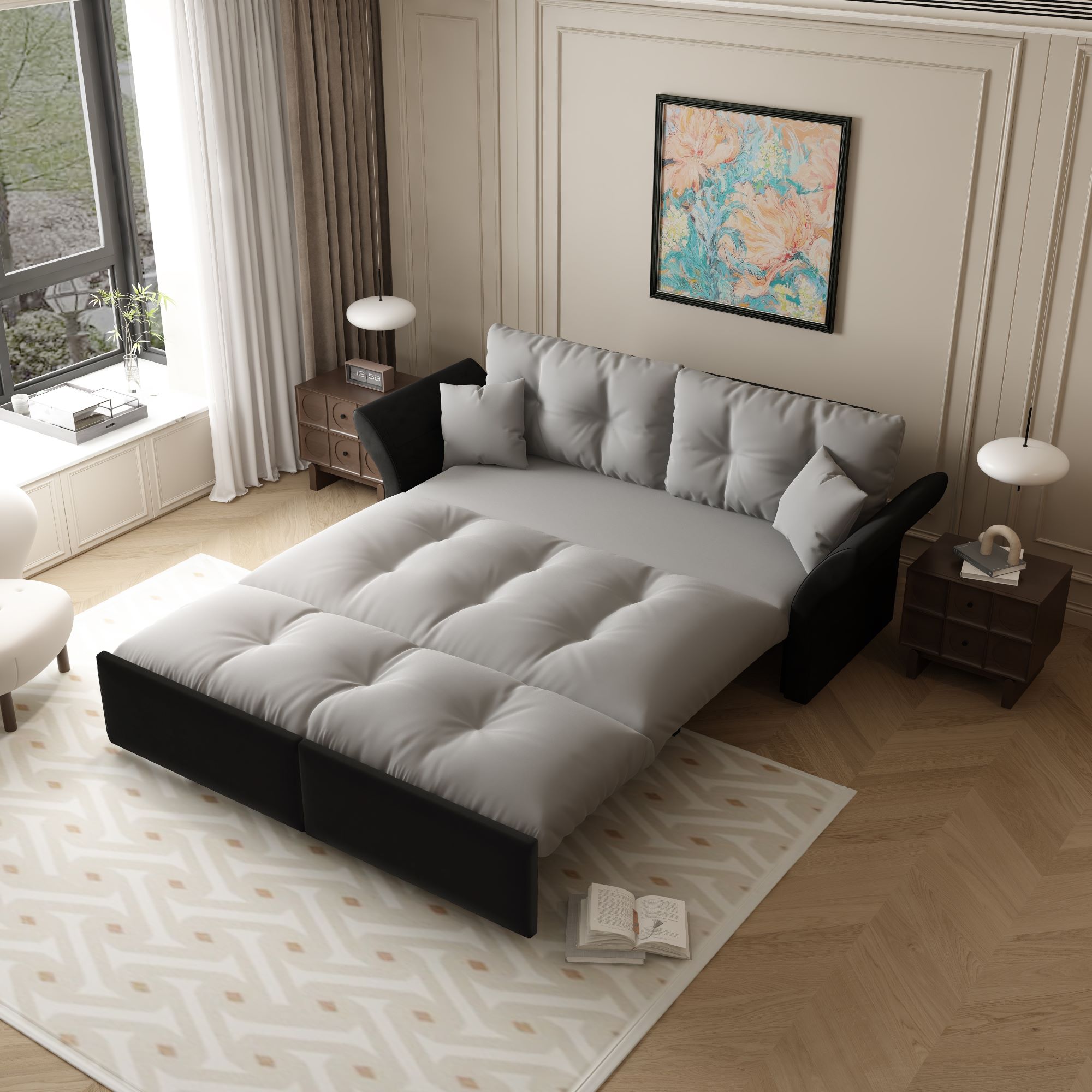 3 in 1 convertible sleeper tufted sofa