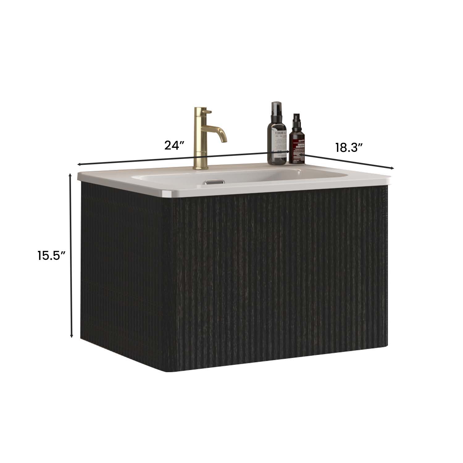 etna 24"black bathroom vanity with white sink