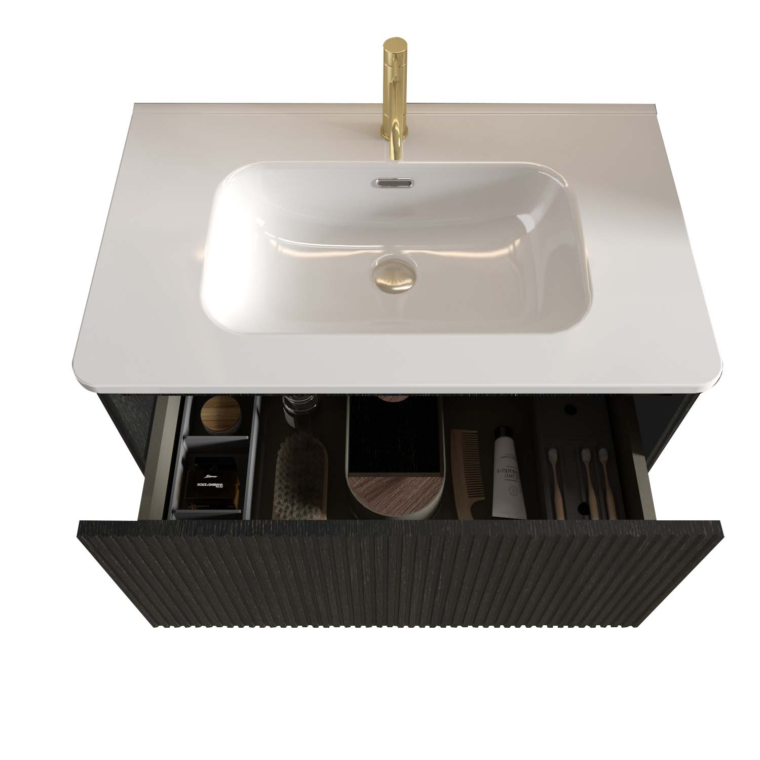 etna 30"black oak bathroom vanity with white sink