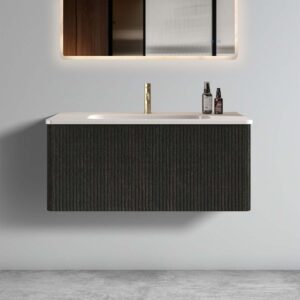 etna 36" black oak bathroom vanity with white sink