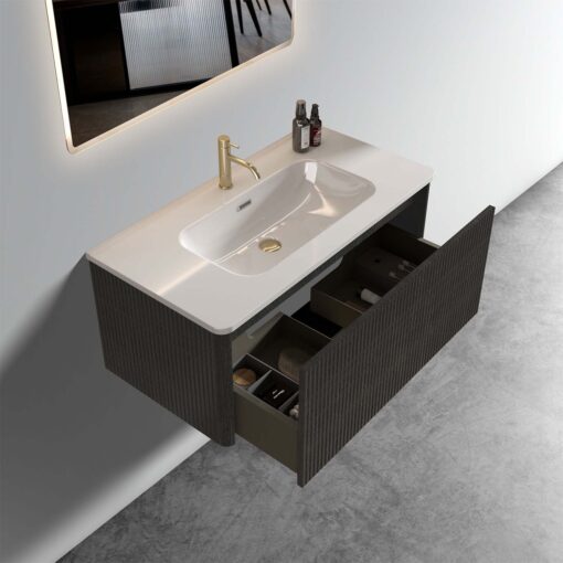 etna 36" black oak bathroom vanity with white sink
