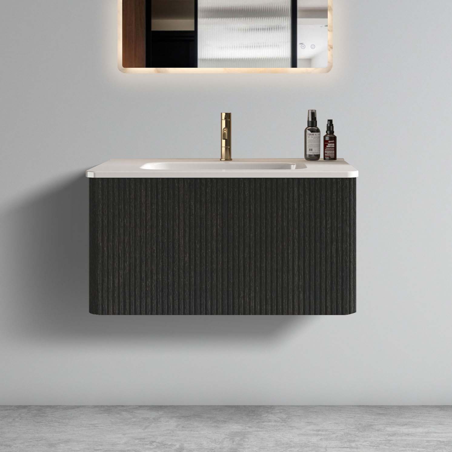 etna 30"black oak bathroom vanity with white sink