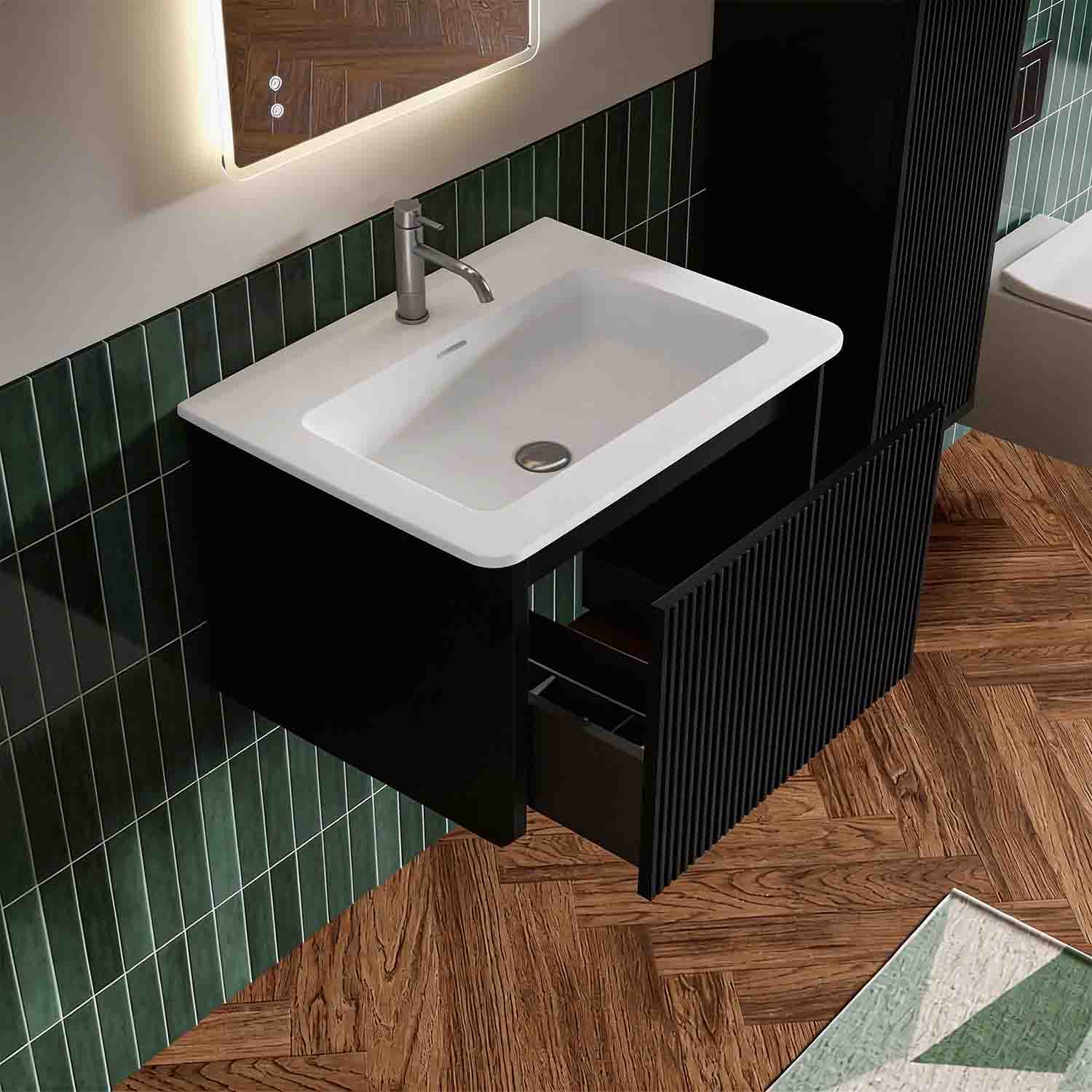etna 24"black bathroom vanity with white sink