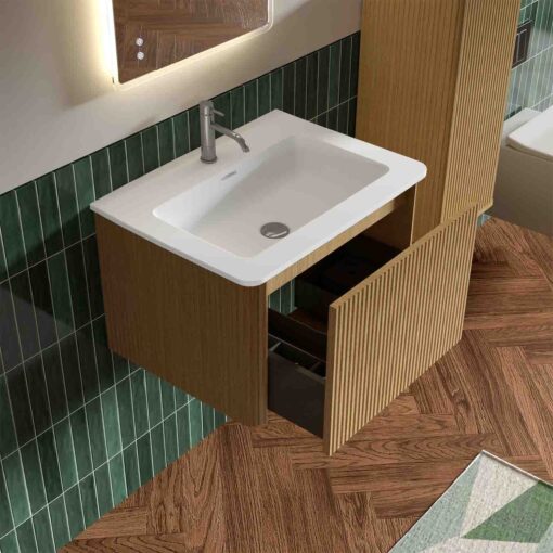 etna 24" oak bathroom vanity with white sink