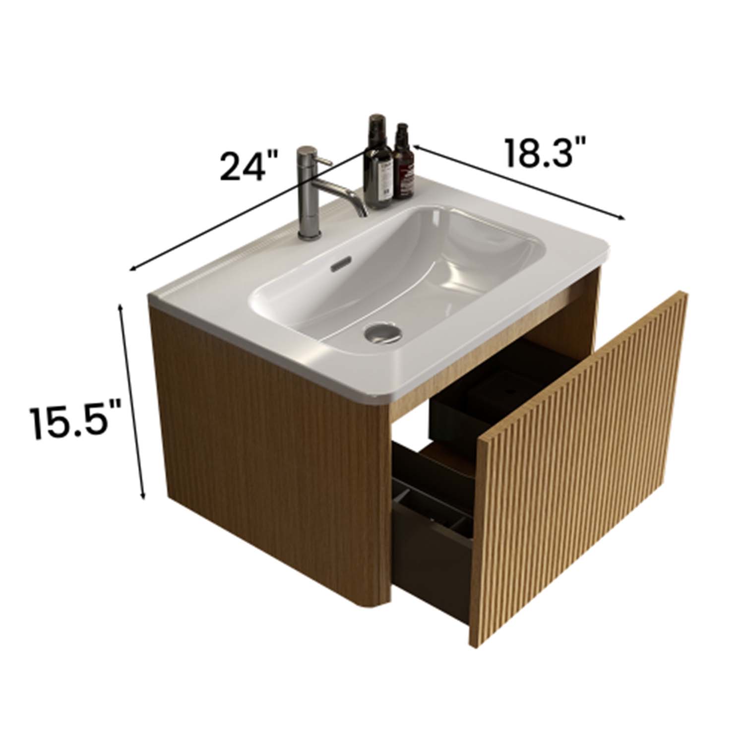 etna 24" oak bathroom vanity with white sink