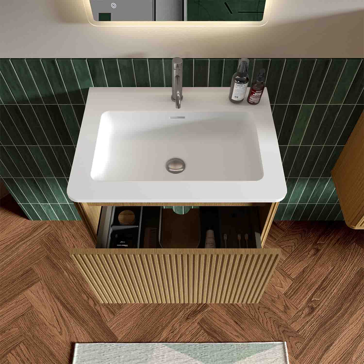 etna 24" oak bathroom vanity with white sink
