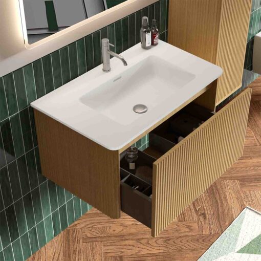 etna 30"oak bathroom vanity with white sink
