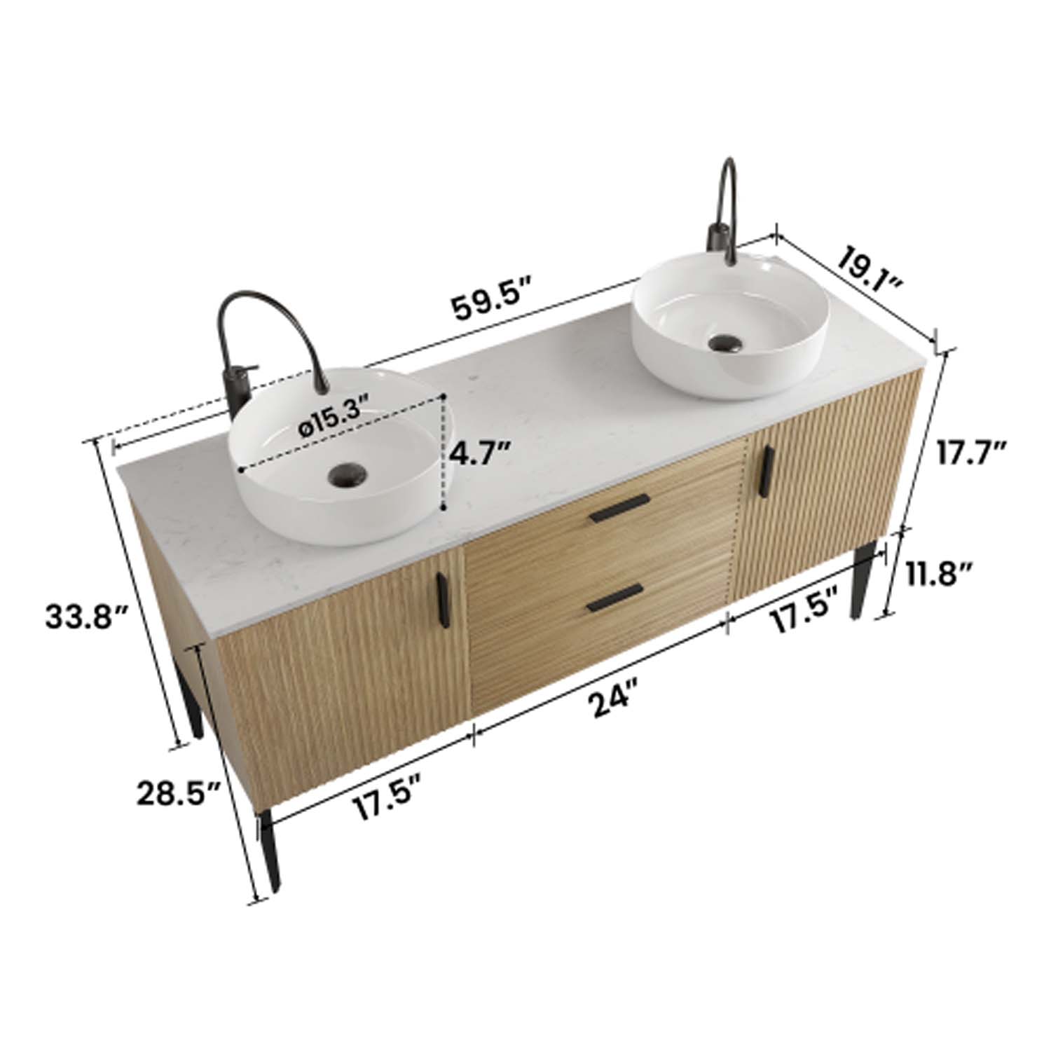 emilia 60" oak bathroom vanity with sink