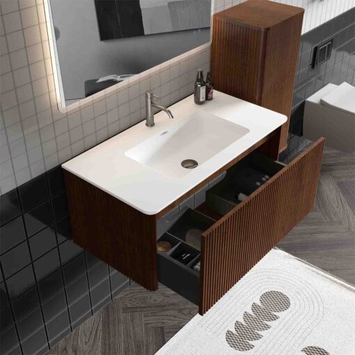 etna 36"walnut bathroom vanity with white sink