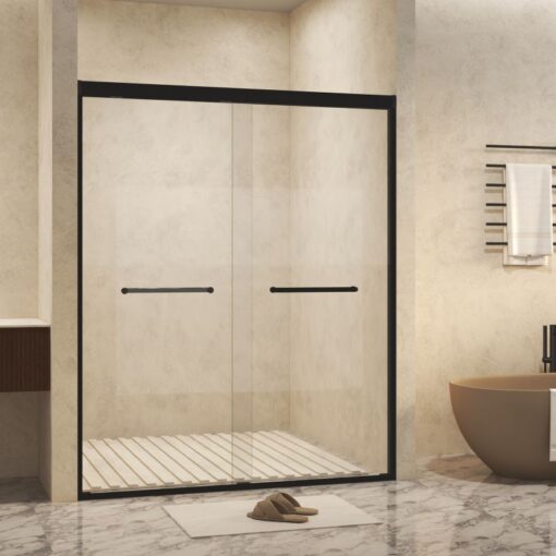 black framed double sliding shower door