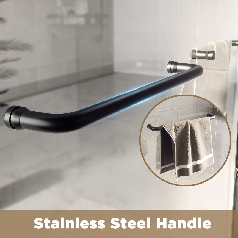 black framed double sliding shower door