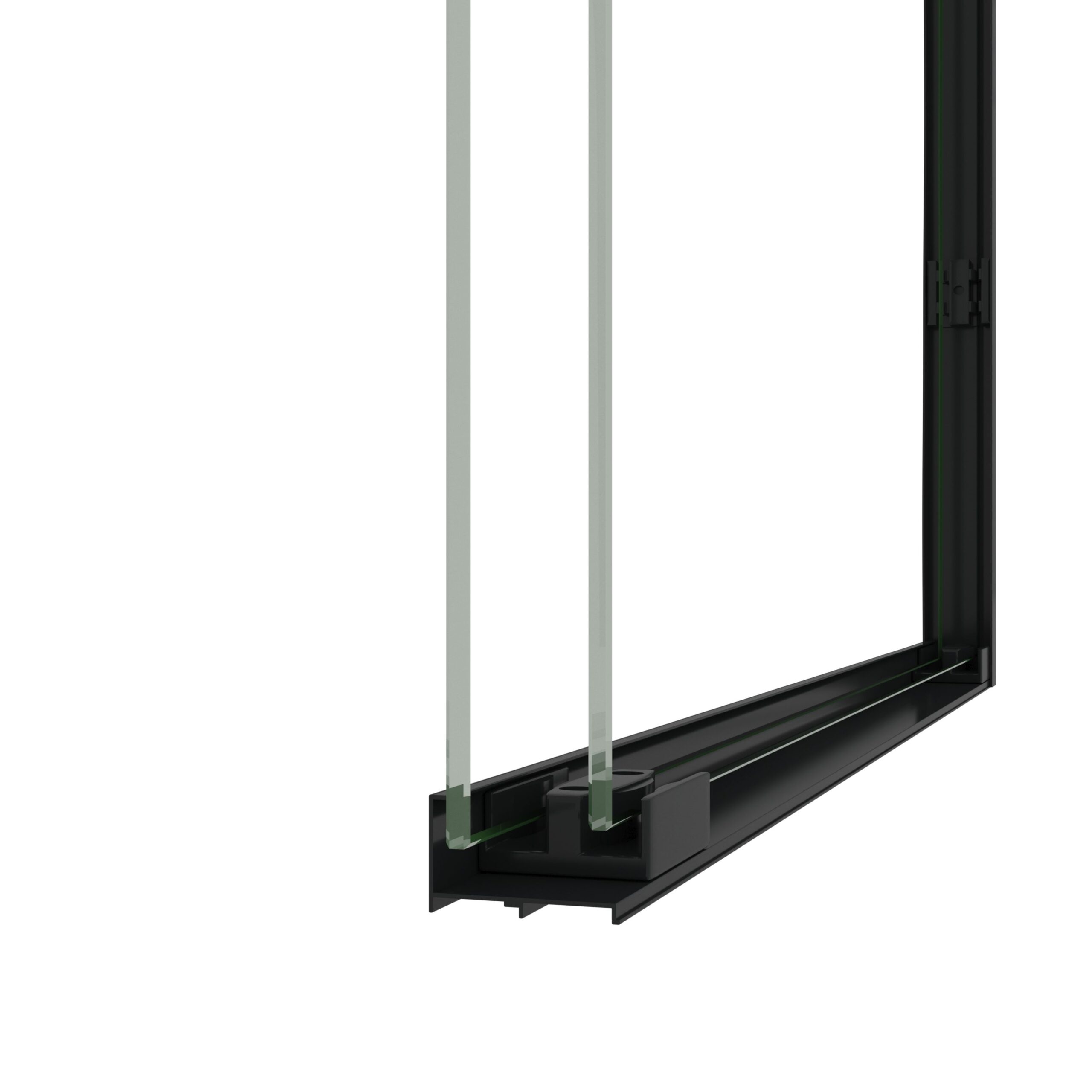 black framed double sliding shower door