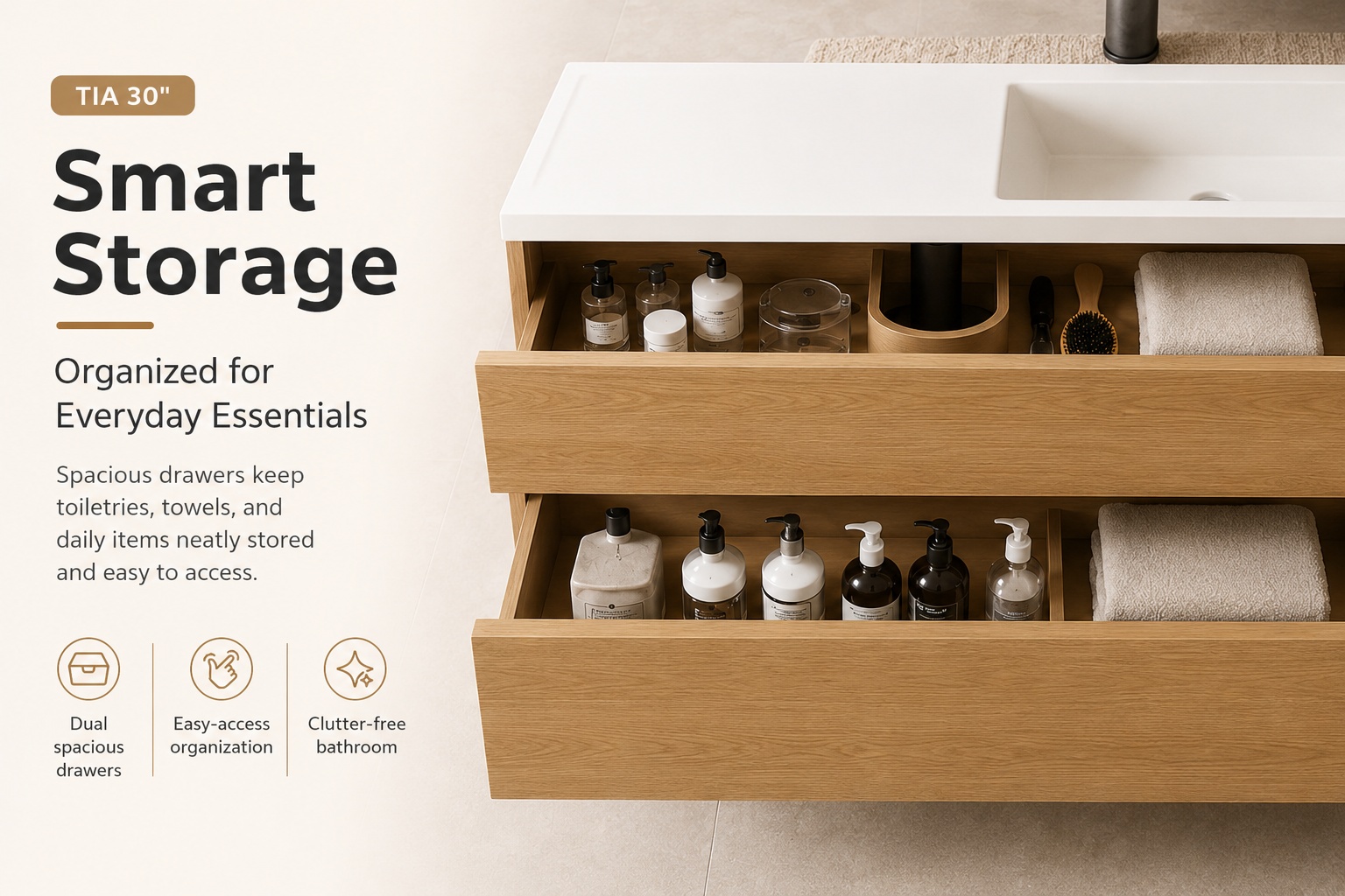 tia 30" natural oak bathroom vanity with sink