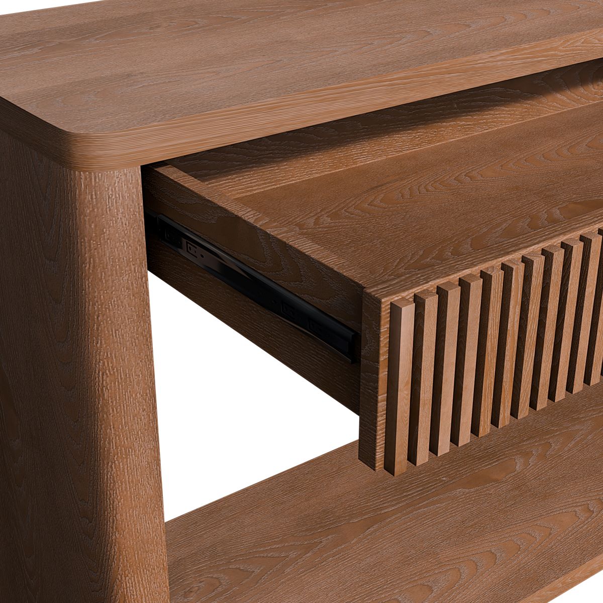 2 drawer fluted console table natural wood