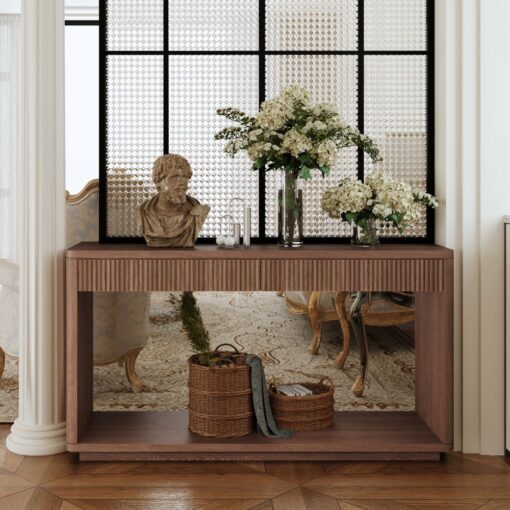 2 drawer fluted console table natural wood