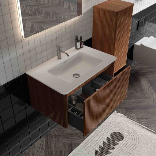 etna 30"walnut bathroom vanity with white sink