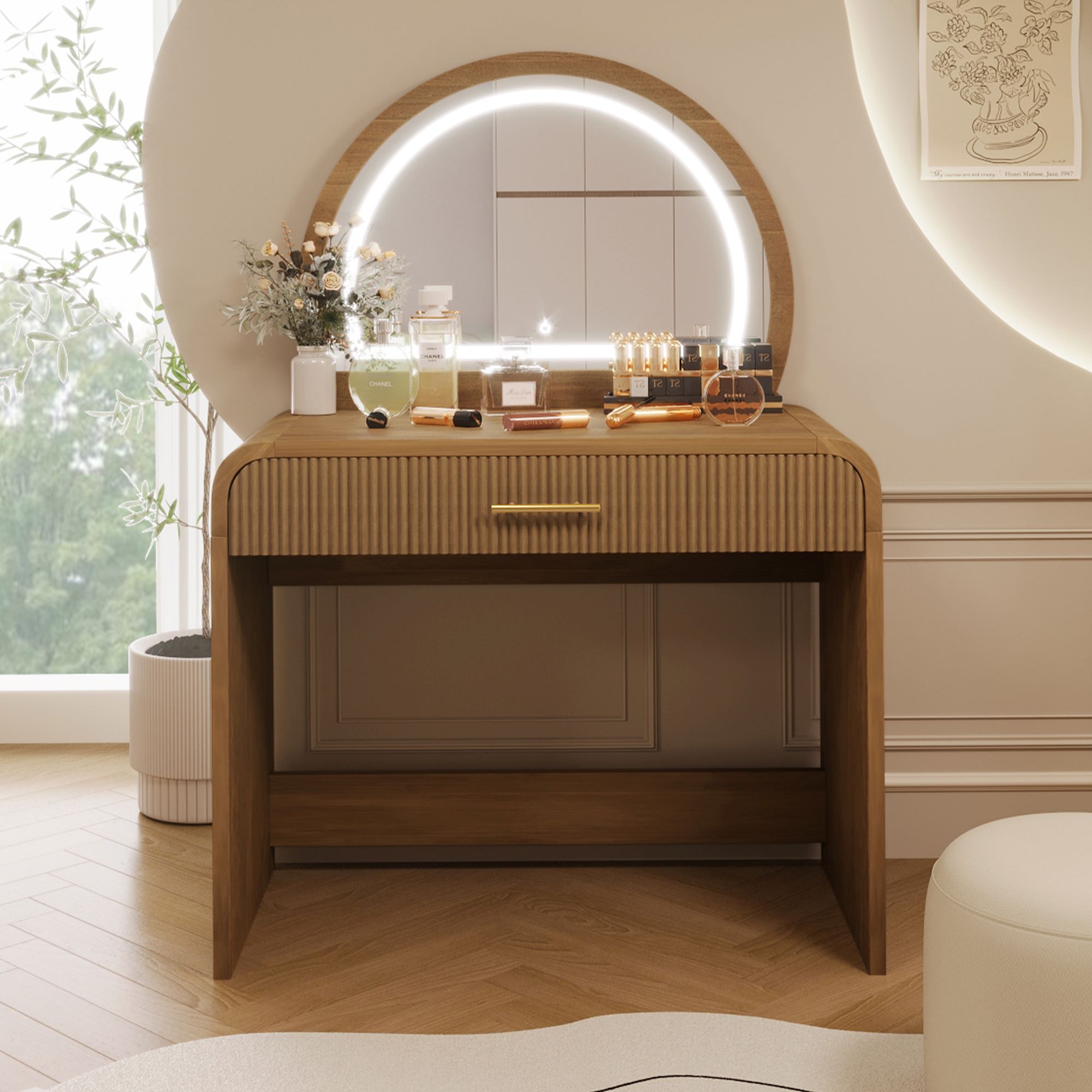 dresser with touch screen lighted mirror
