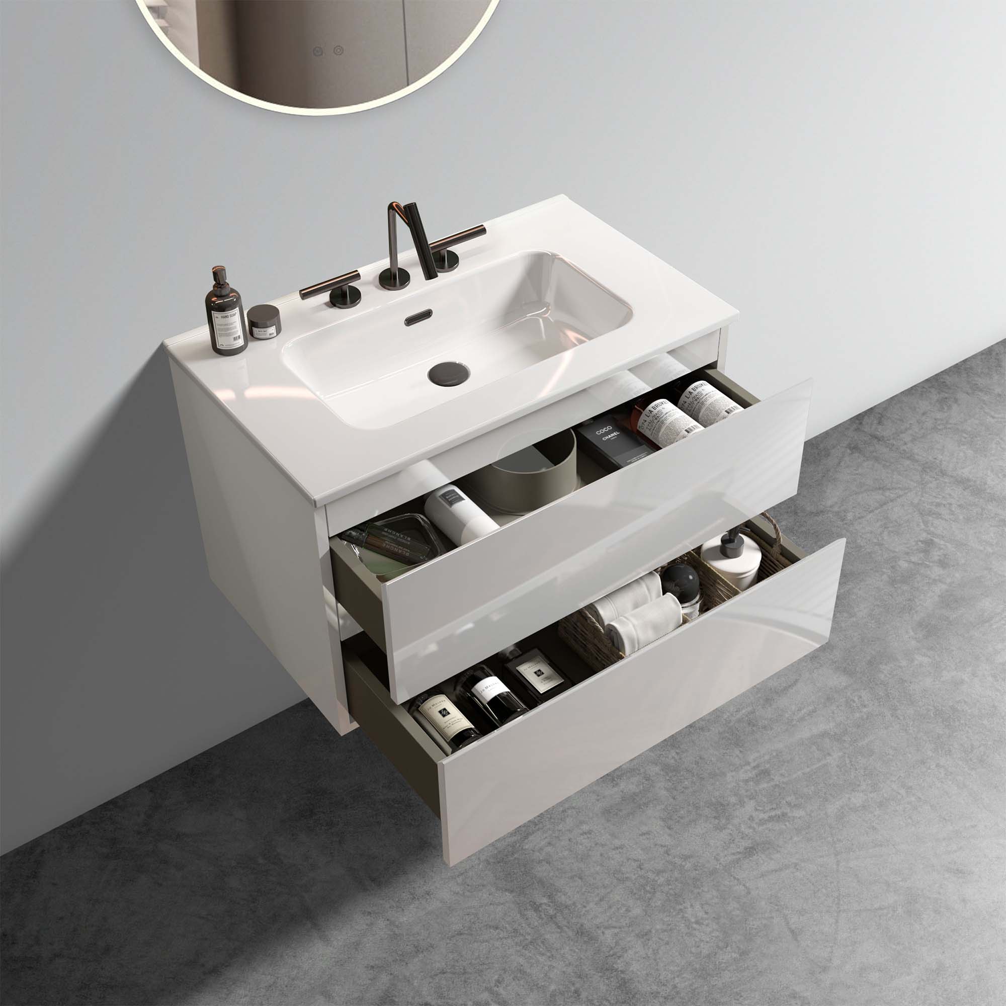 tia 30" white glossy bathroom vanity with sink