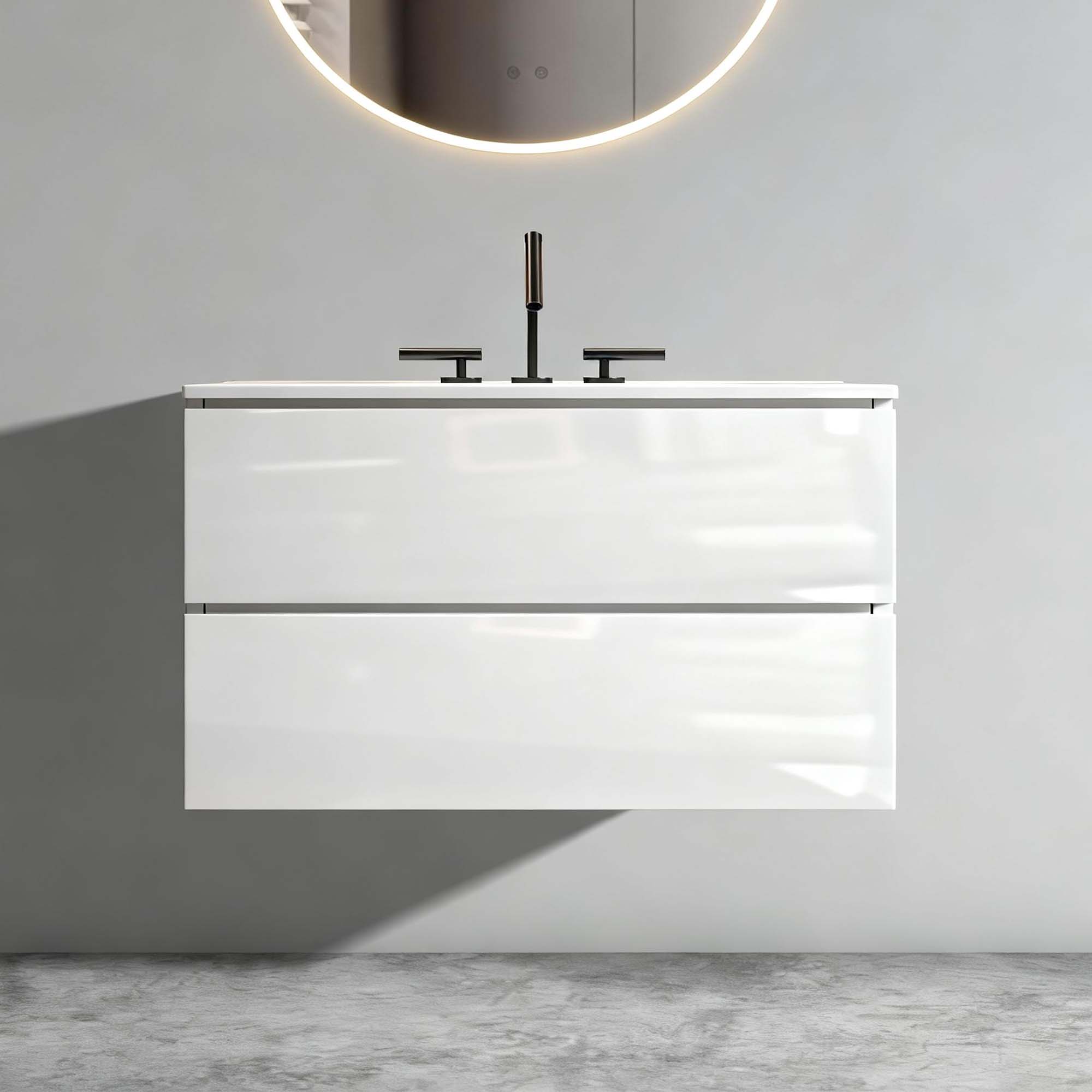 tia 36" white glossy bathroom vanity with sink