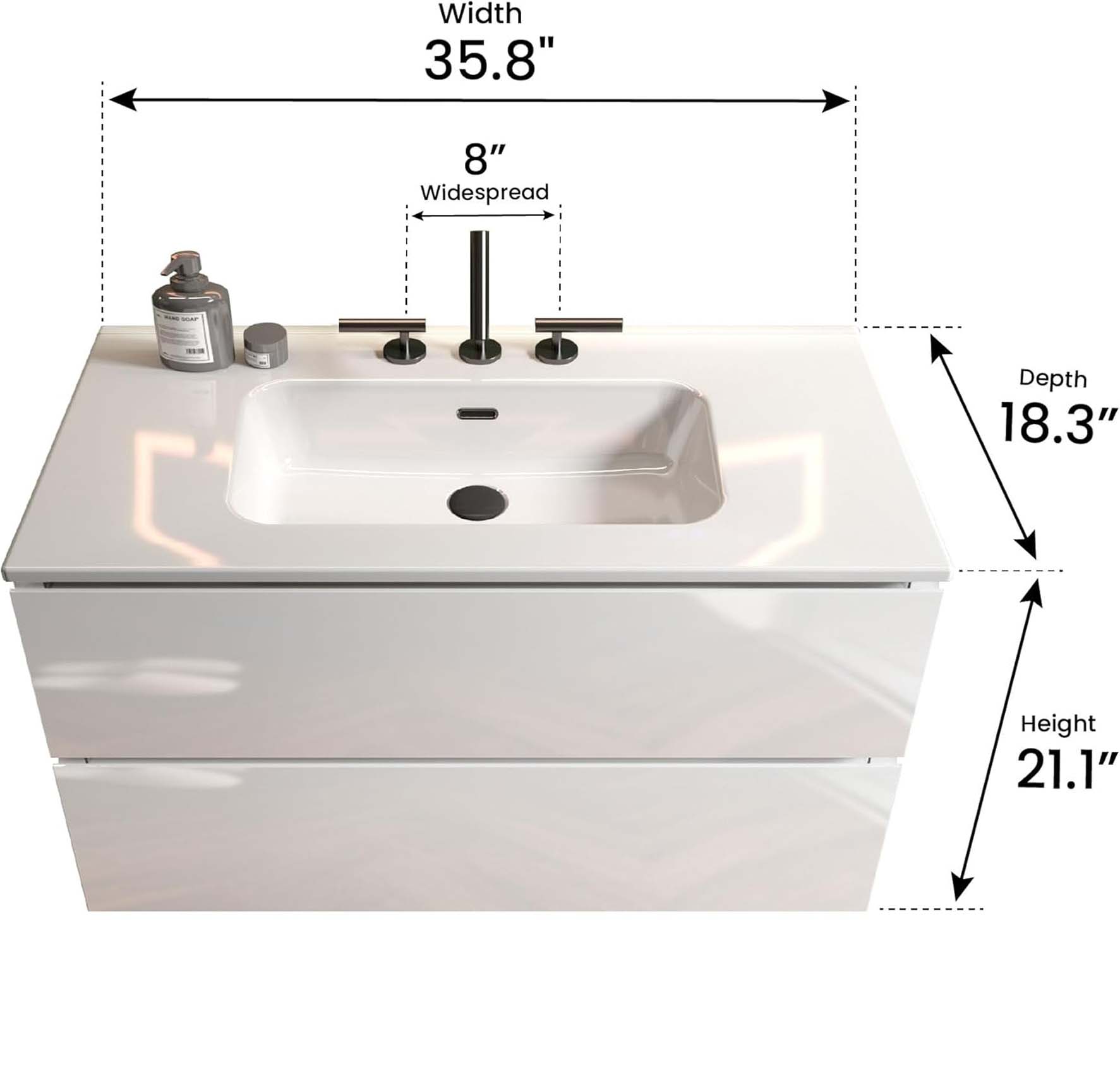 tia 36" white glossy bathroom vanity with sink