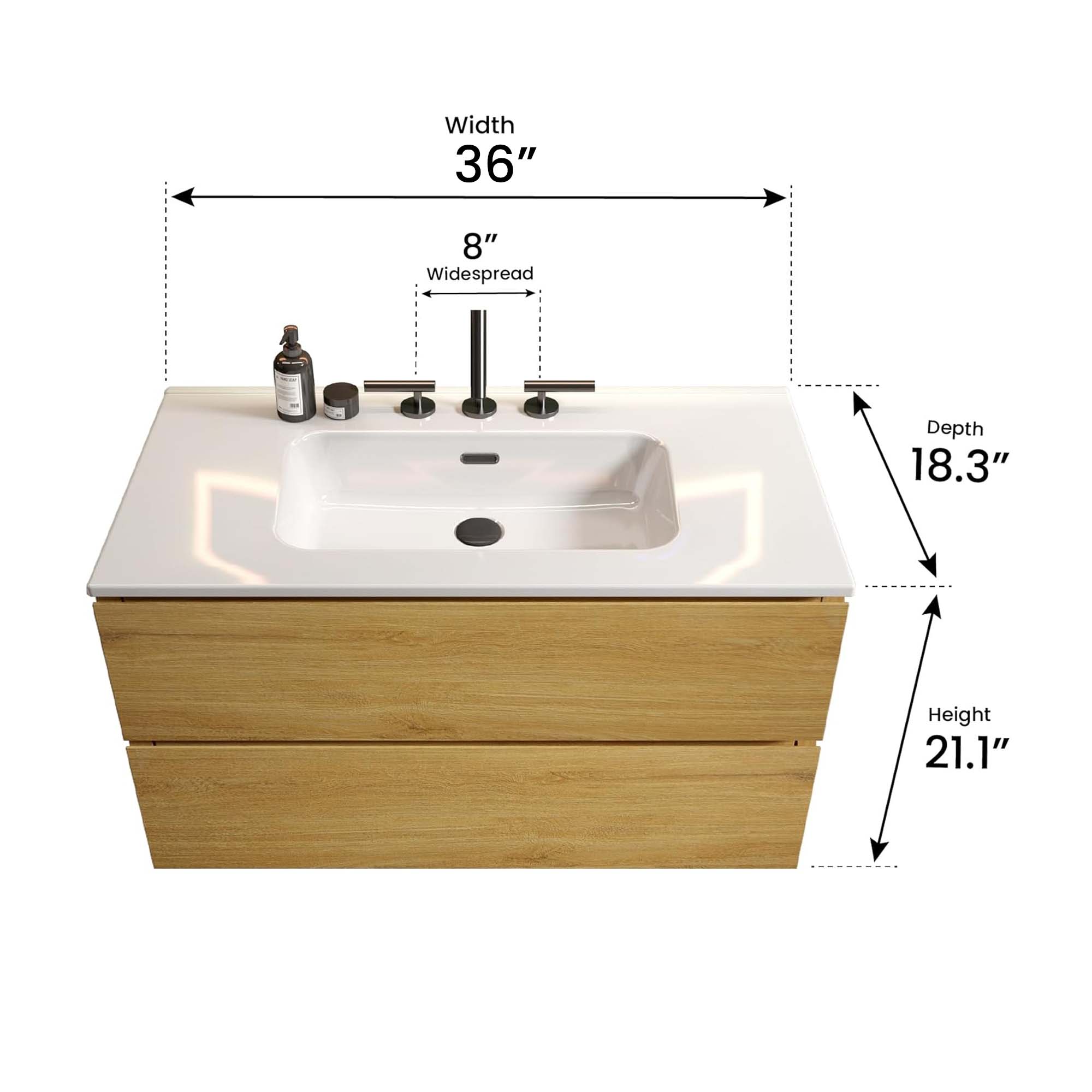 tia 36" natural oak bathroom vanity with sink