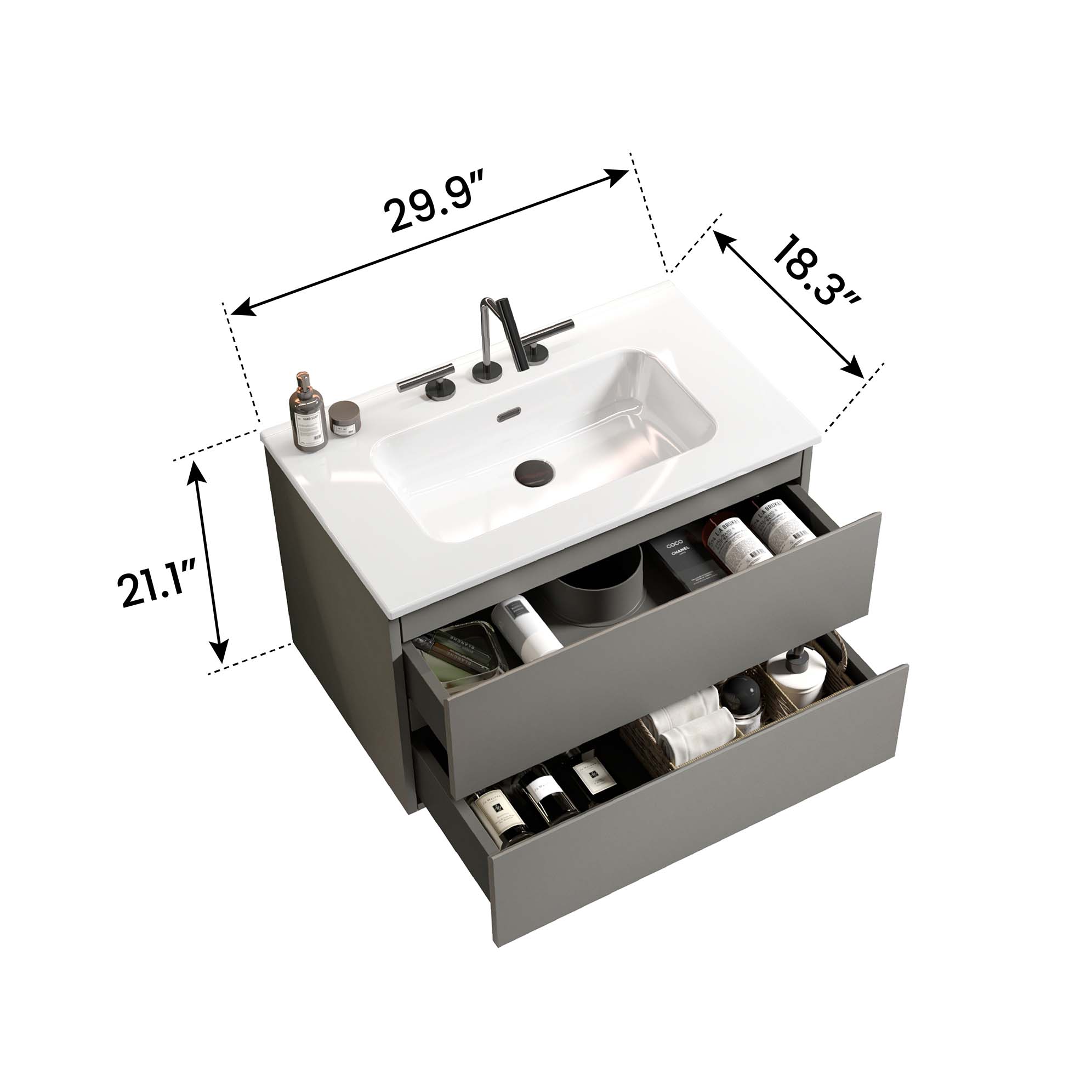 tia 30" space grey bathroom vanity with sink