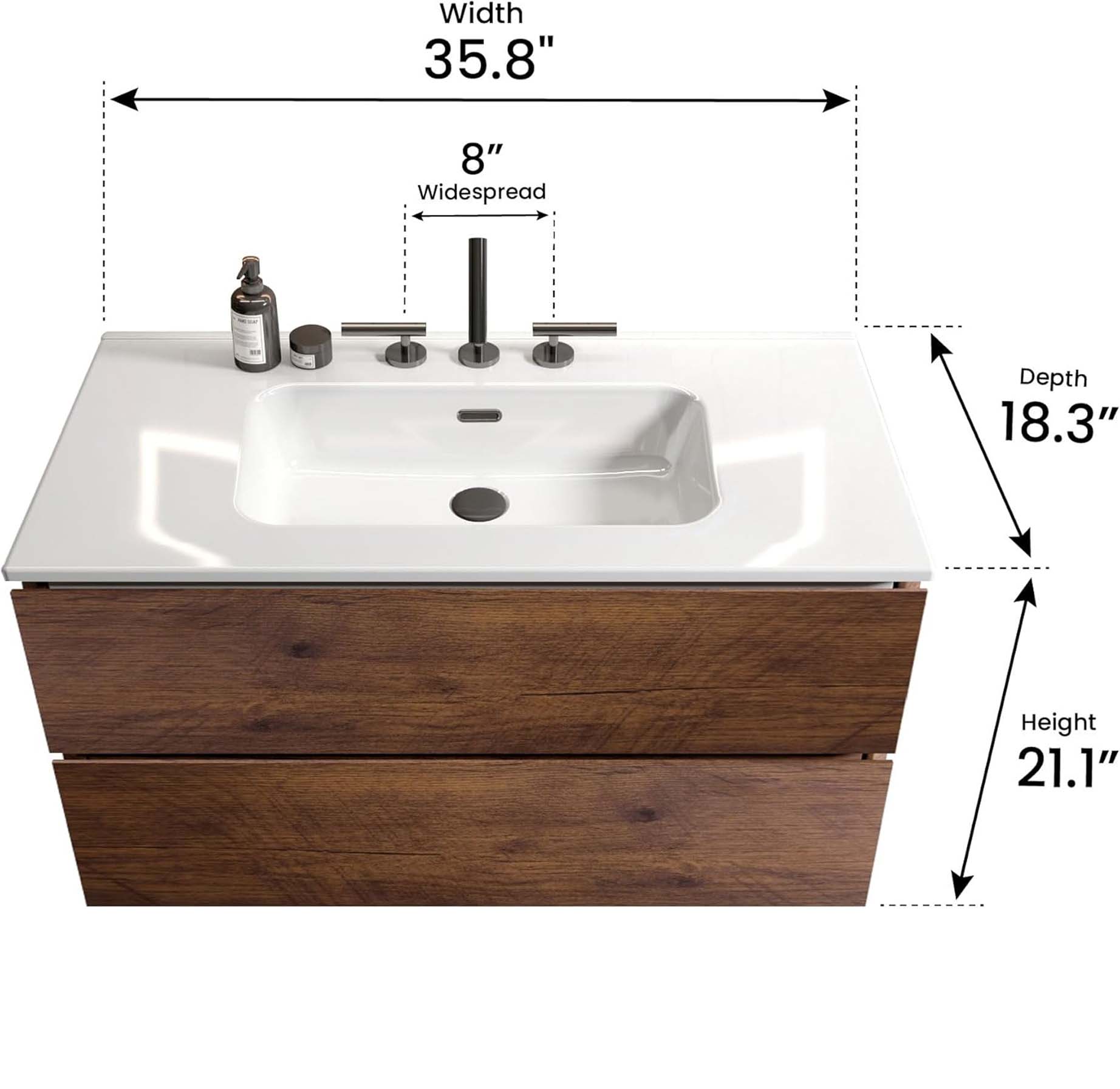 tia 36" walnut bathroom vanity with sink