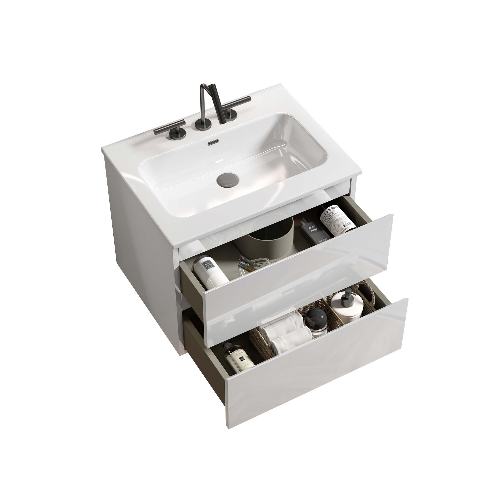 tia 24" white glossy bathroom vanity with sink