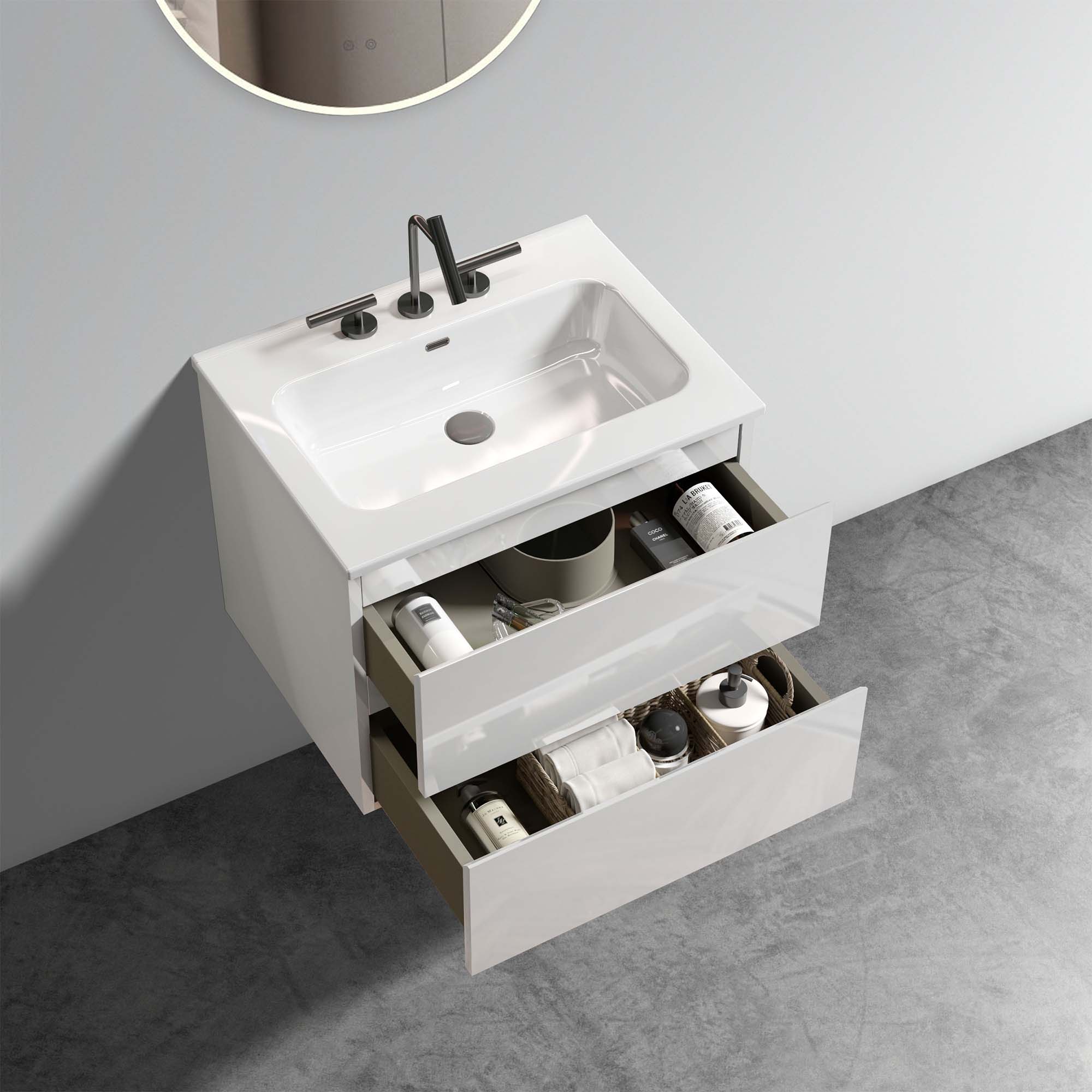 tia 24" white glossy bathroom vanity with sink