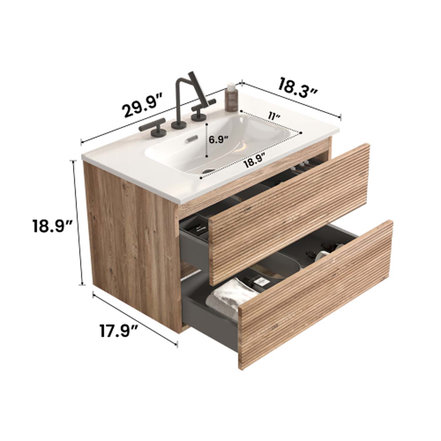 gloria 30" rough oak bathroom vanity with sink