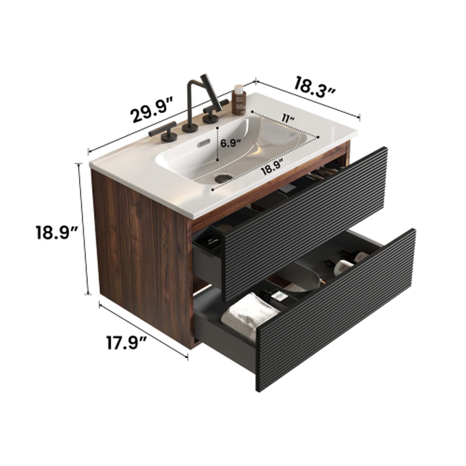 gloria 30" black bathroom vanity with sink
