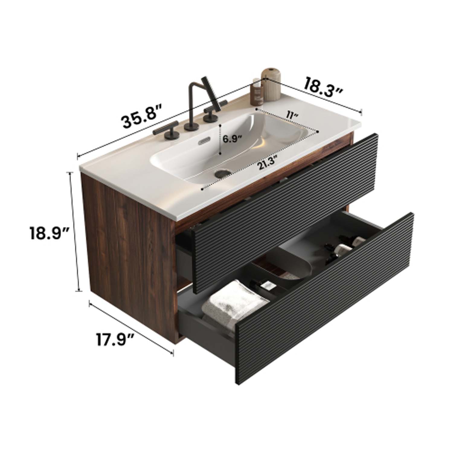 gloria 36" black bathroom vanity with sink