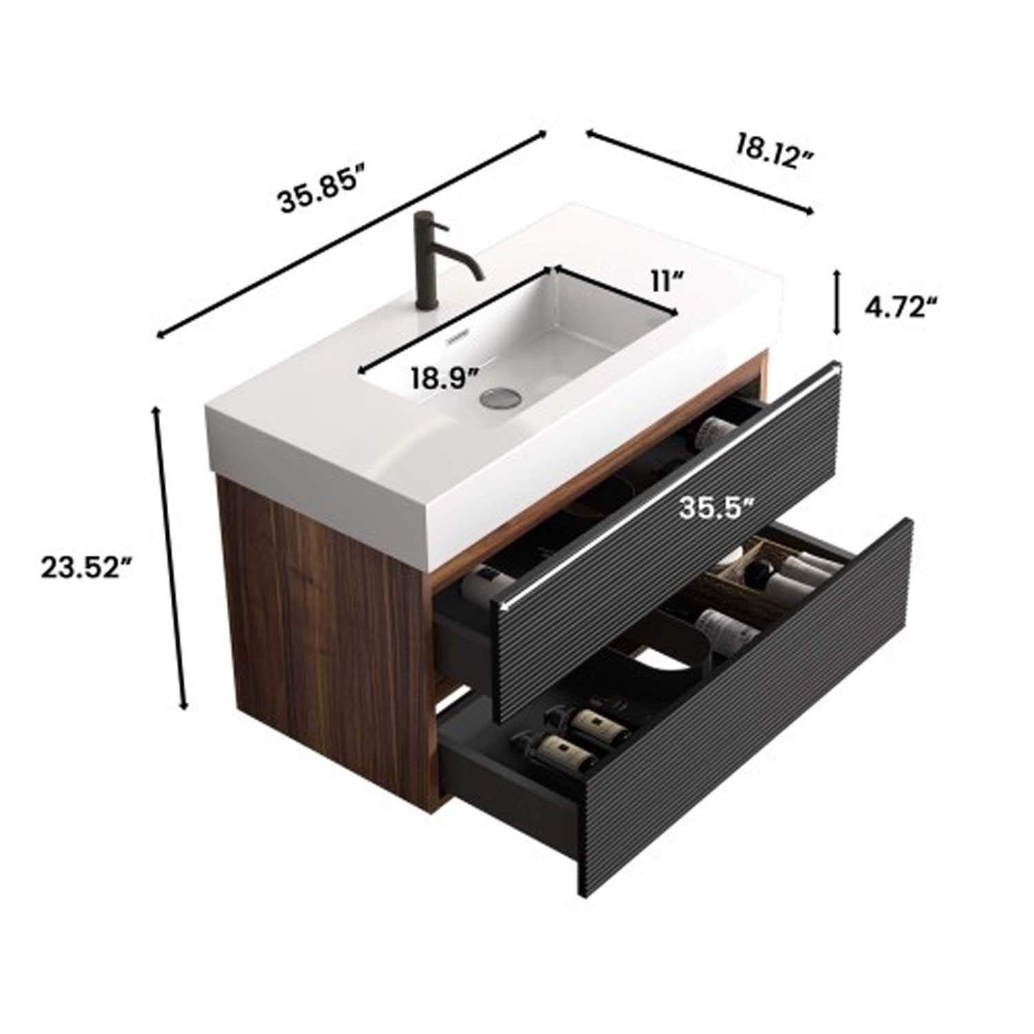 grace 36" black bathroom vanity with sink