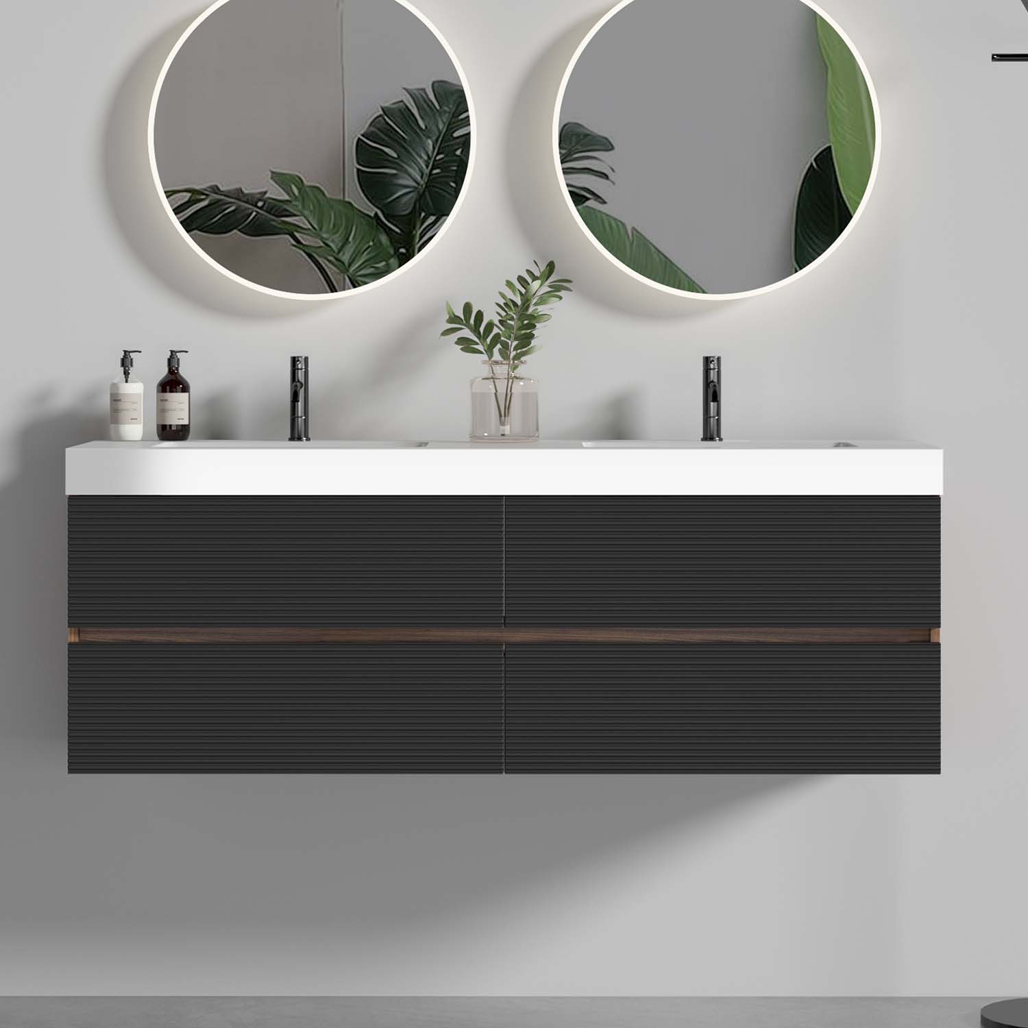 grace 60" black bathroom vanity with sink
