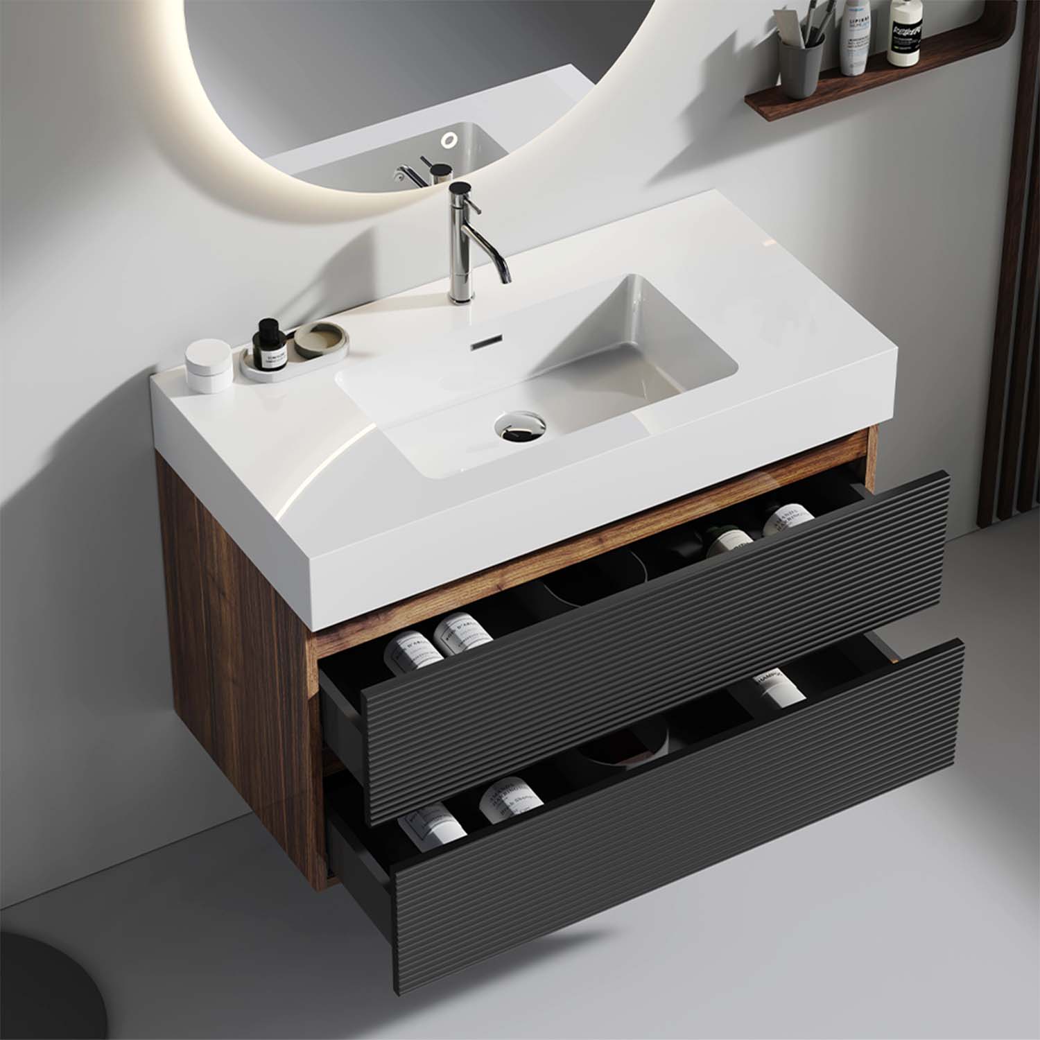 grace 36" black bathroom vanity with sink