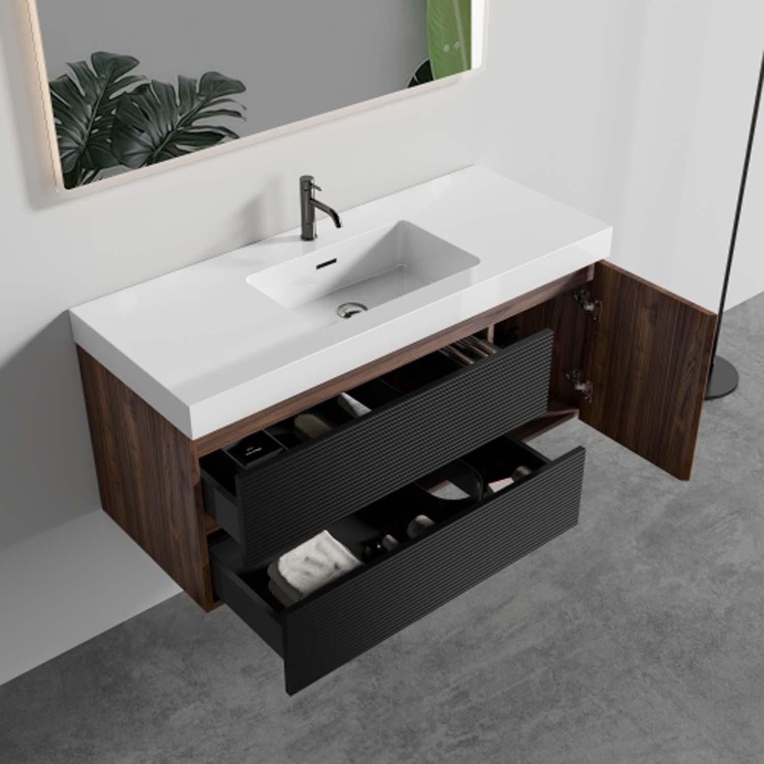 grace 48" walnut bathroom vanity with sink